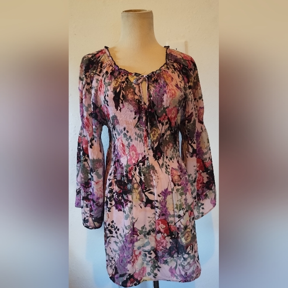 Spense floral sheer bell sleeve top